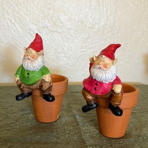 Two gnome flowerpot huggers.